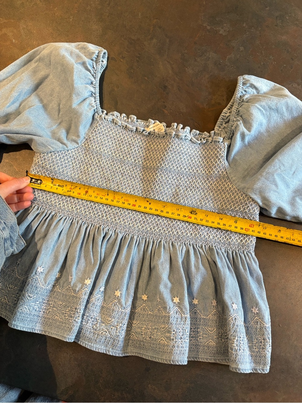 Cotton Light Blue Smocked Peasant Top Large - Picture 2 of 7